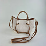 Plinio Visona Medium Giulia Raffia Double Handle Tassel Tote White - Big Bag NY