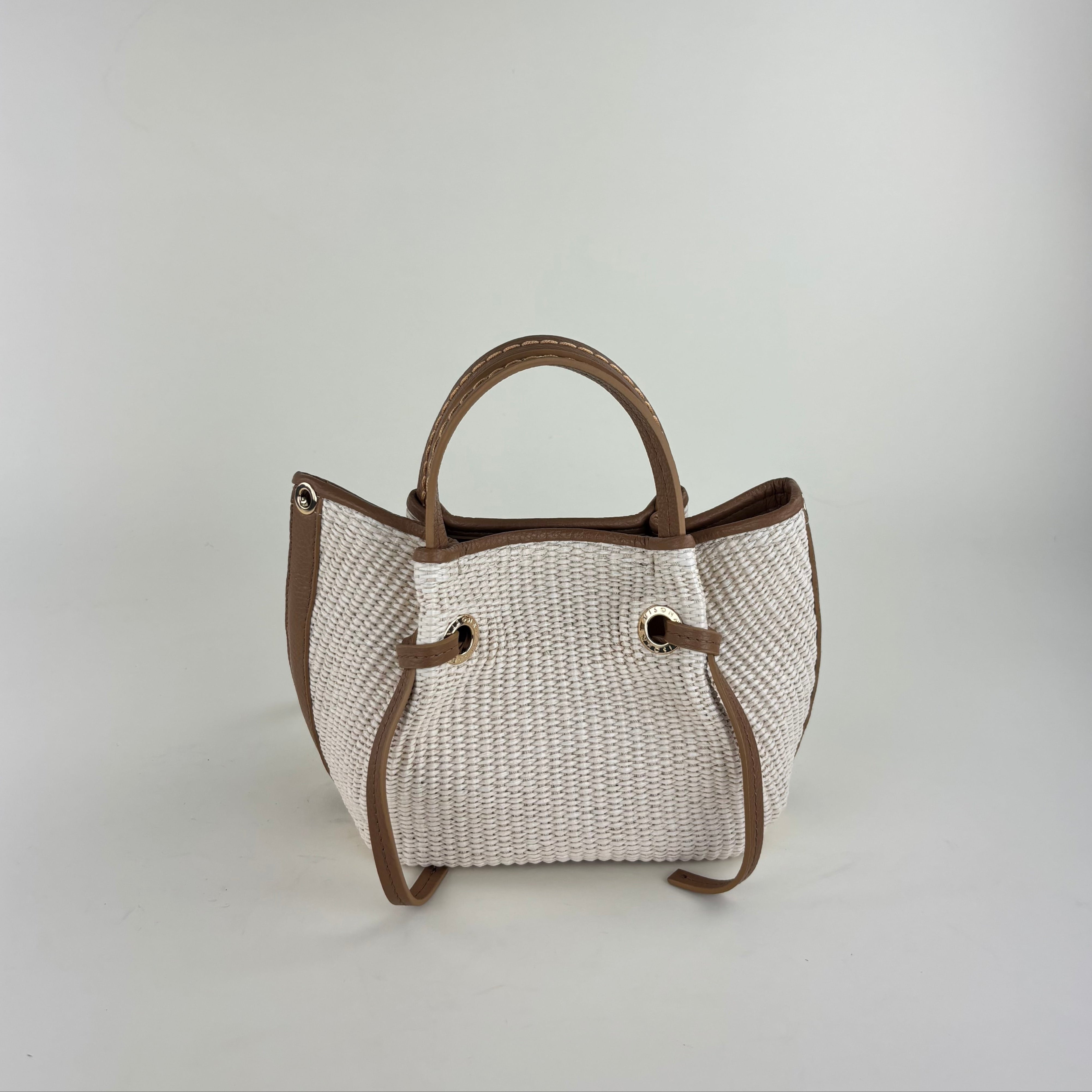 Plinio Visona Medium Giulia Raffia Double Handle Tassel Tote White - Big Bag NY