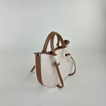 Plinio Visona Medium Giulia Raffia Double Handle Tassel Tote White - Big Bag NY