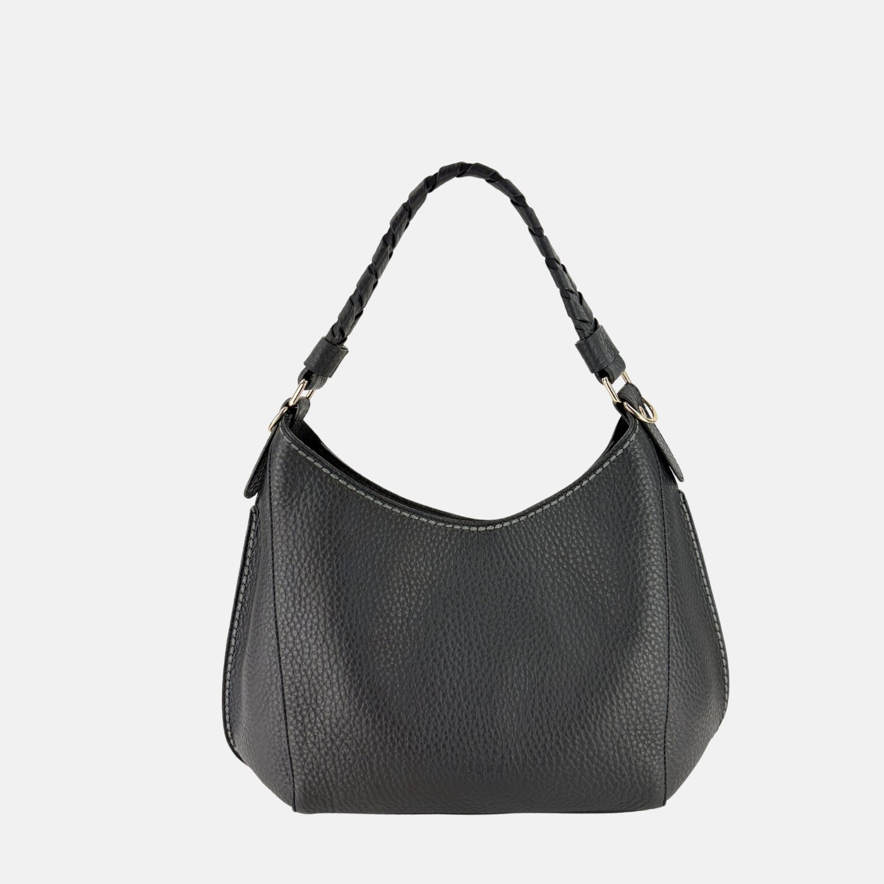 Plinio Visona Mia Braided Strap Medium Shoulder Bag Black - Big Bag NY