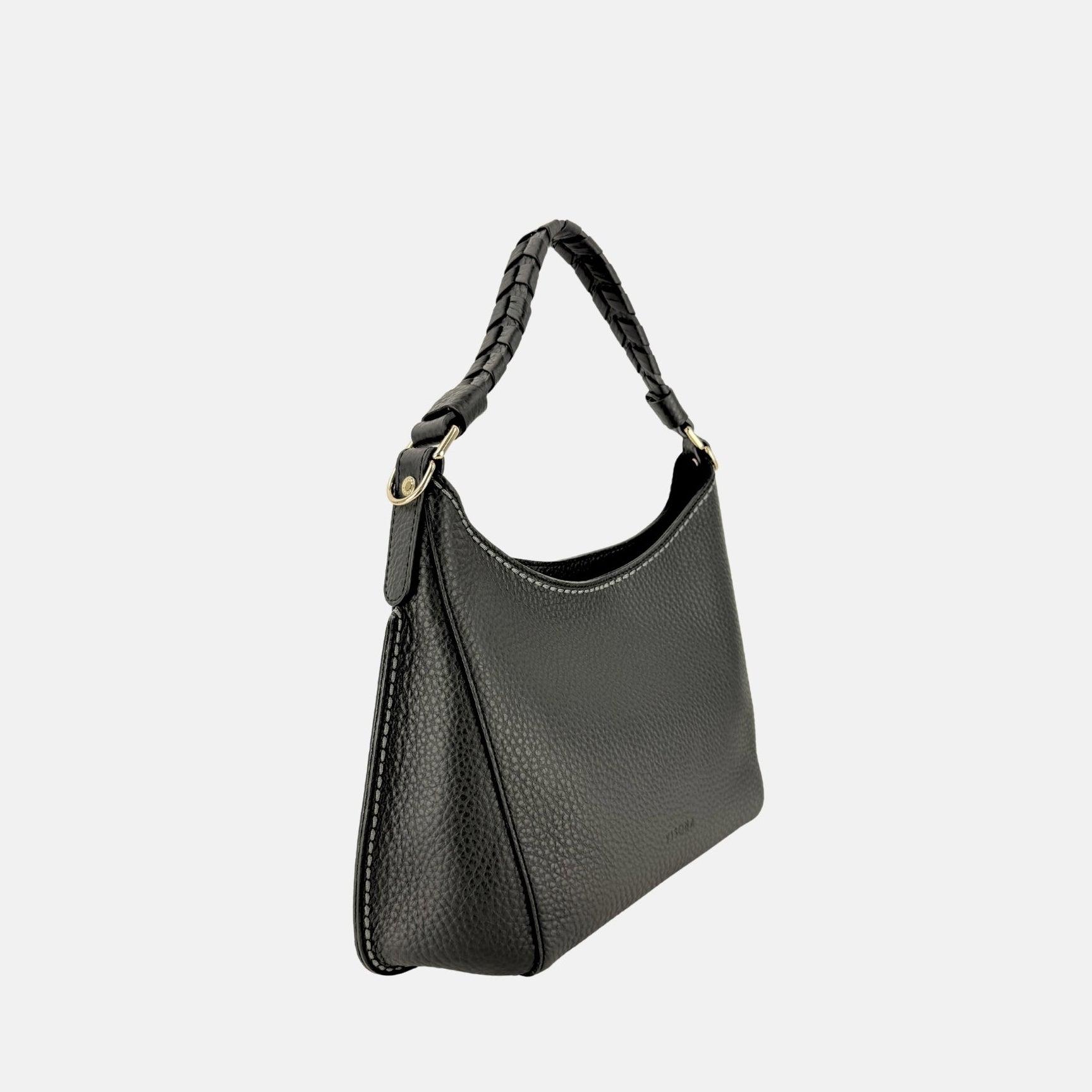 Plinio Visona Mia Braided Strap Medium Shoulder Bag Black - Big Bag NY