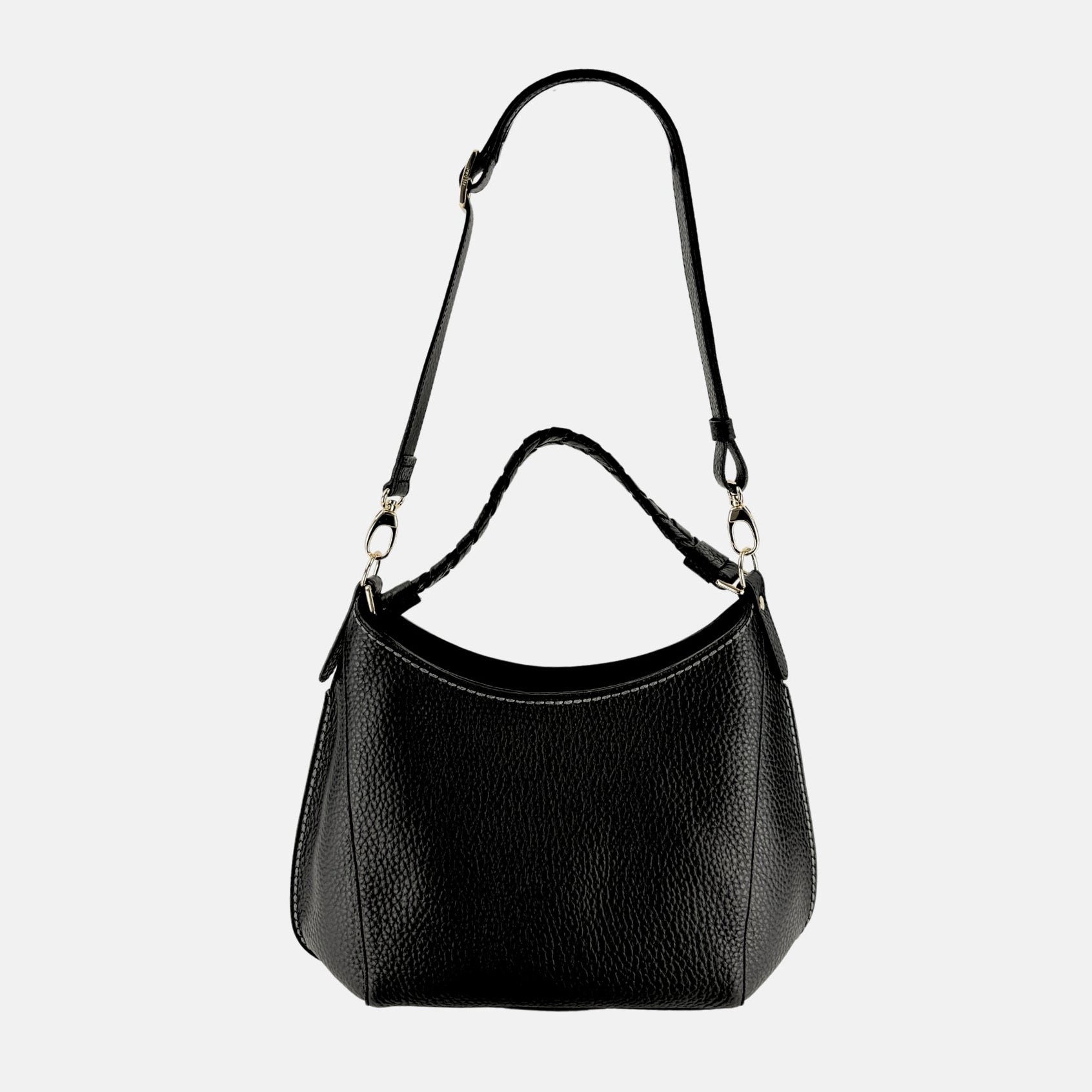 Plinio Visona Mia Braided Strap Medium Shoulder Bag Black - Big Bag NY