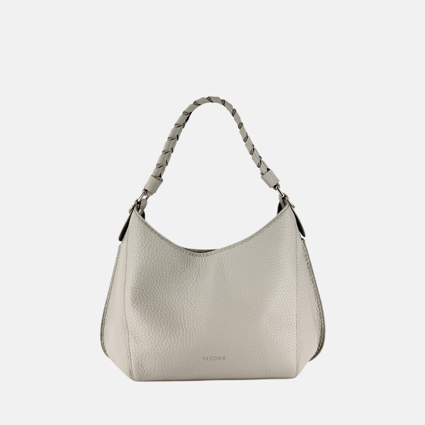 Plinio Visona Mia Braided Strap Medium Shoulder Bagin Beige - Big Bag NY