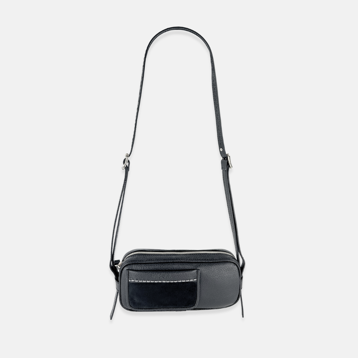 Plinio Visona Mini Baguette Shoulder and Crossbody Bag in Black- Big Bag NY