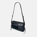 Plinio Visona Patent Leather and Suede Baguette Shoulder Crossbody Bag in Black - Big Bag NY