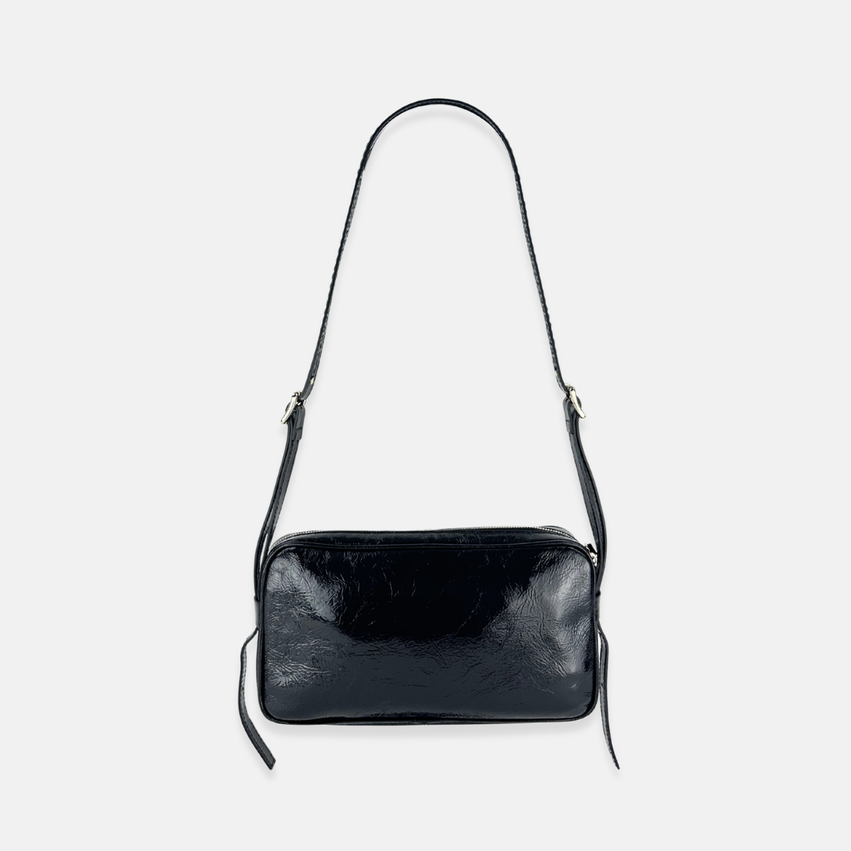 Plinio Visona Patent Leather and Suede Baguette Shoulder Crossbody Bag in Black - Big Bag NY
