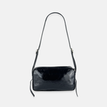 Plinio Visona Patent Leather and Suede Baguette Shoulder Crossbody Bag in Black - Big Bag NY