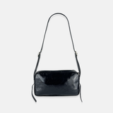 Plinio Visona Patent Leather and Suede Baguette Shoulder Crossbody Bag in Black - Big Bag NY