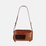 Plinio Visona Patent Leather and Suede Baguette Shoulder Crossbody Bag in Brown - Big Bag NY