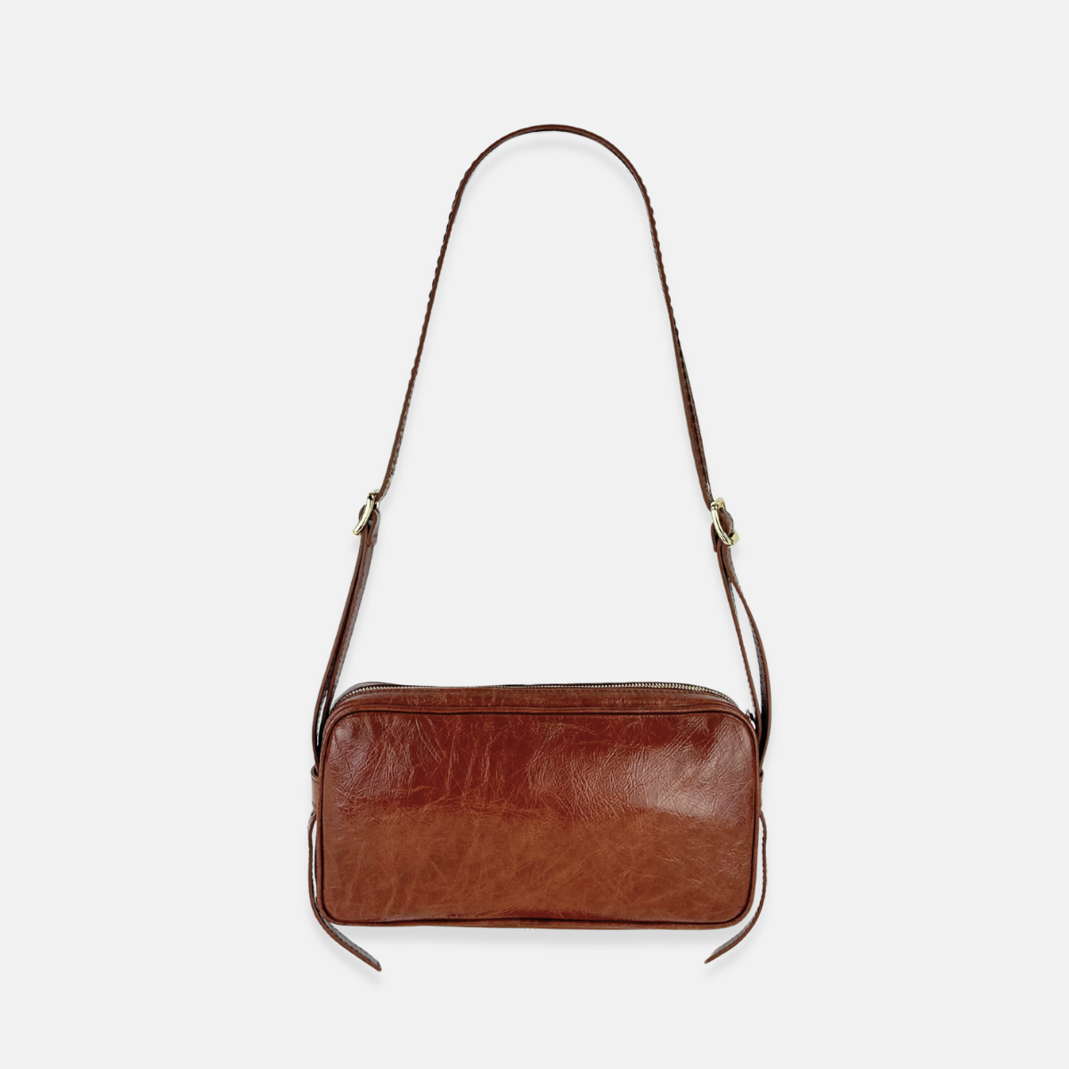 Plinio Visona Patent Leather and Suede Baguette Shoulder Crossbody Bag in Brown - Big Bag NY