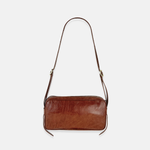 Plinio Visona Patent Leather and Suede Baguette Shoulder Crossbody Bag in Brown - Big Bag NY