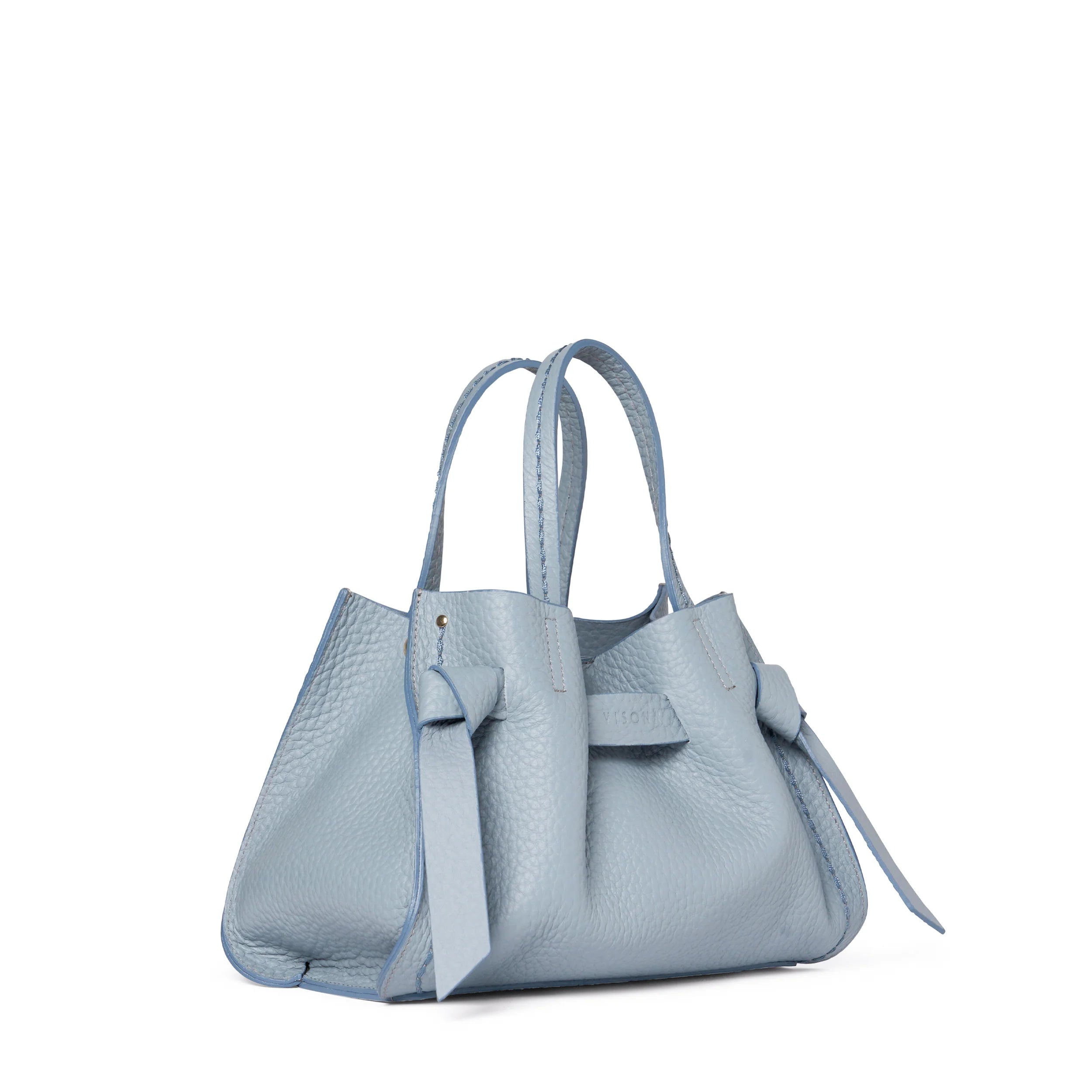 Plinio Visona Queen Small Top Handle Tassel Tote Blue - Big Bag NY