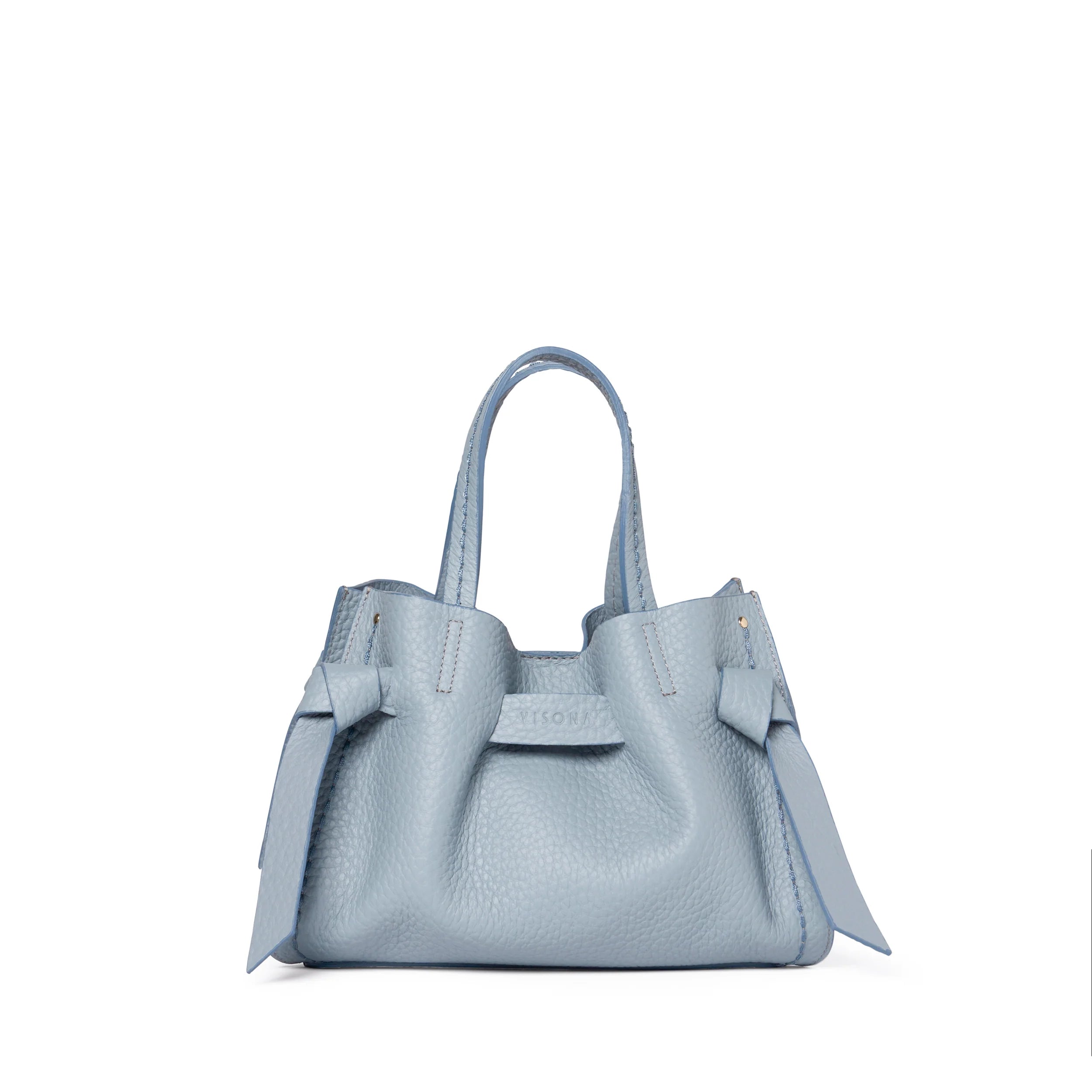 Plinio Visona Queen Small Top Handle Tassel Tote Blue - Big Bag NY