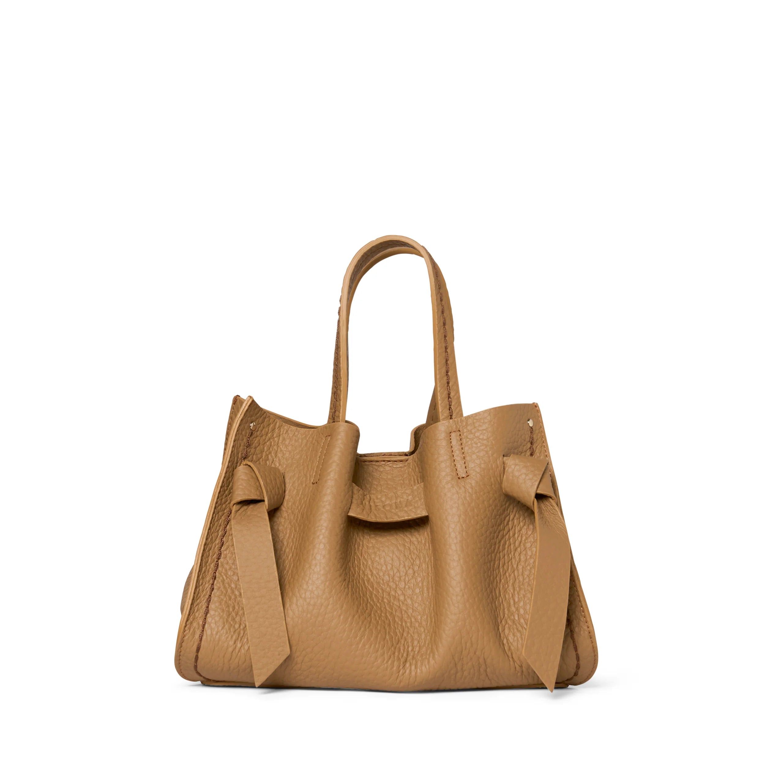 Plinio Visona Queen Small Top Handle Tassel Tote Tan - Big Bag NY