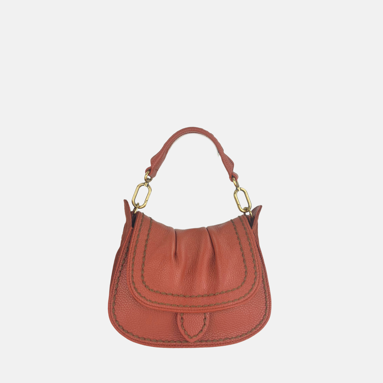 Plinio Visona SELLA Small Ruched Flap Hobo Bag Siena Orange - Big Bag NY