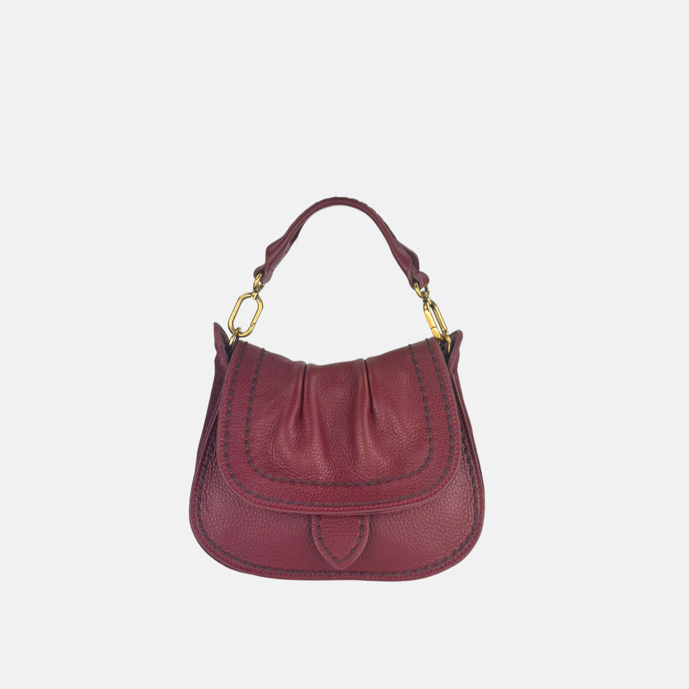 Plinio Visona SELLA Small Ruched Flap Hobo Bag Vino Wine - Big Bag NY