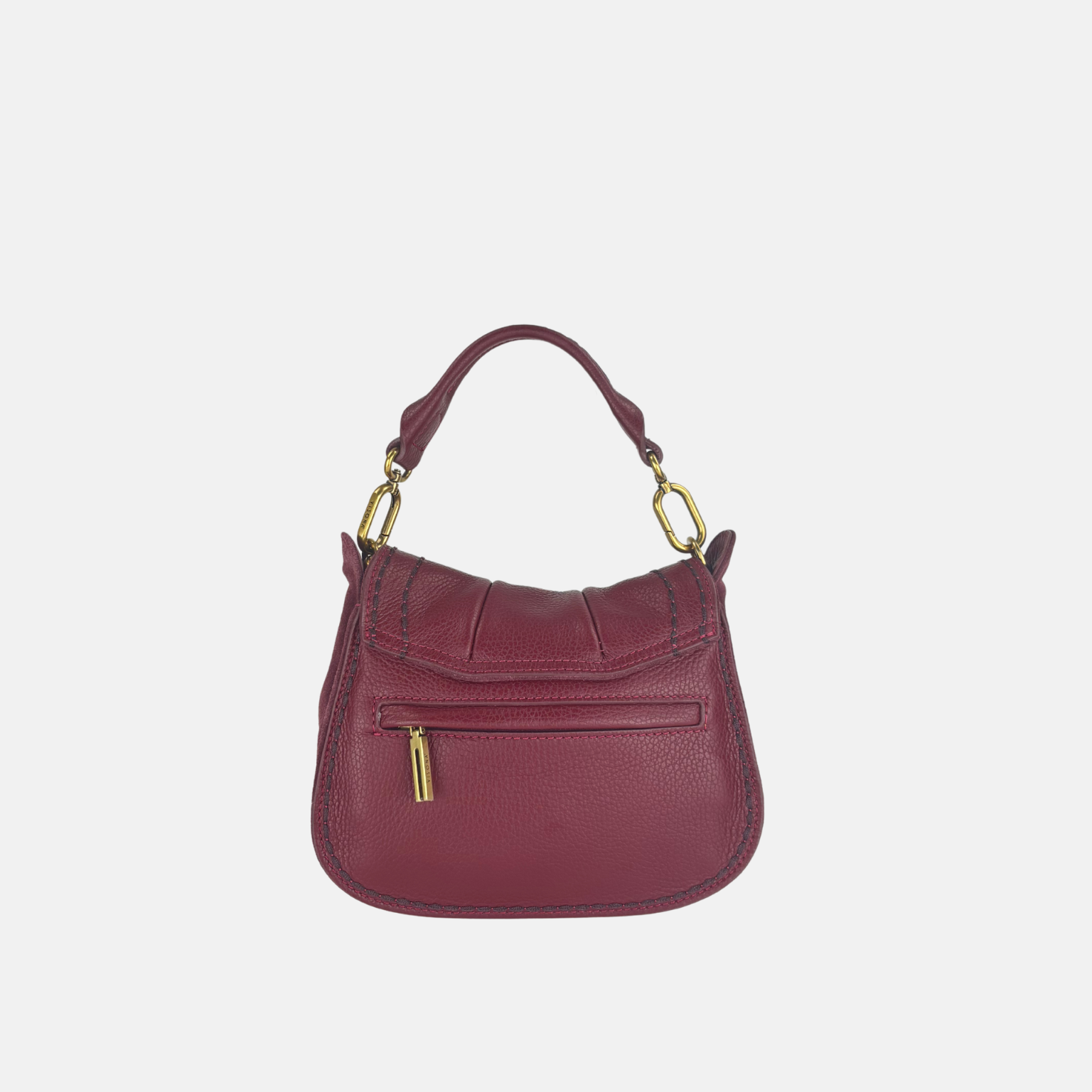 Plinio Visona SELLA Small Ruched Flap Hobo Bag Vino Wine back - Big Bag NY