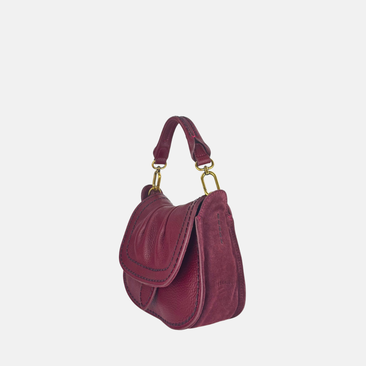 Plinio Visona SELLA Small Ruched Flap Hobo Bag Wine - Big Bag NY