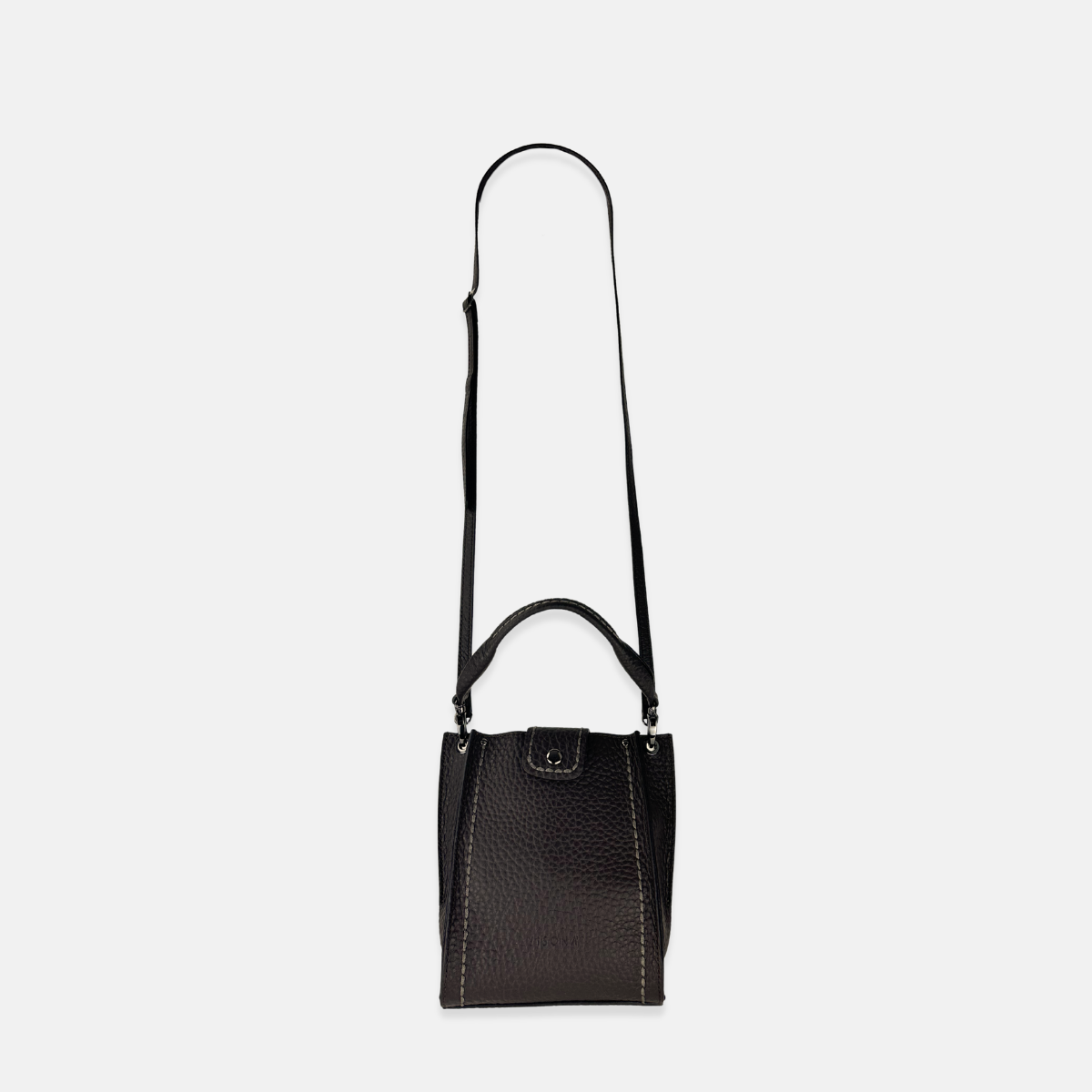 Plinio Visona Top Handle Tote Mini Phone Bag in Dark Brown - Big Bag NY