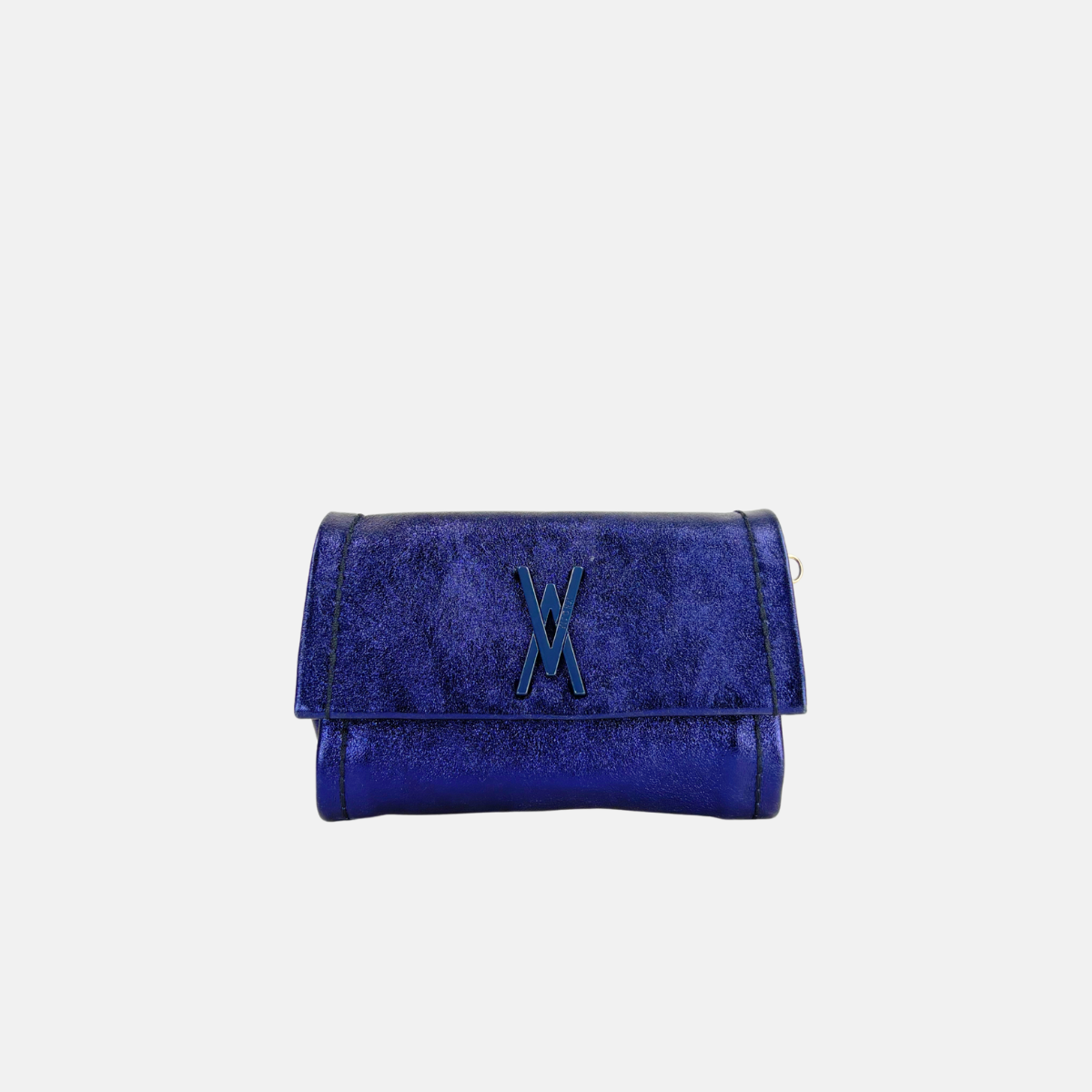 Plinio Visona VALENTINA Small Metallic Flap Clutch Blue  - Big Bag NY