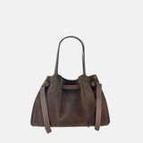 Plinio Visona VITTORIA Medium Tote Bag in Brown Suede - Big Bag NY