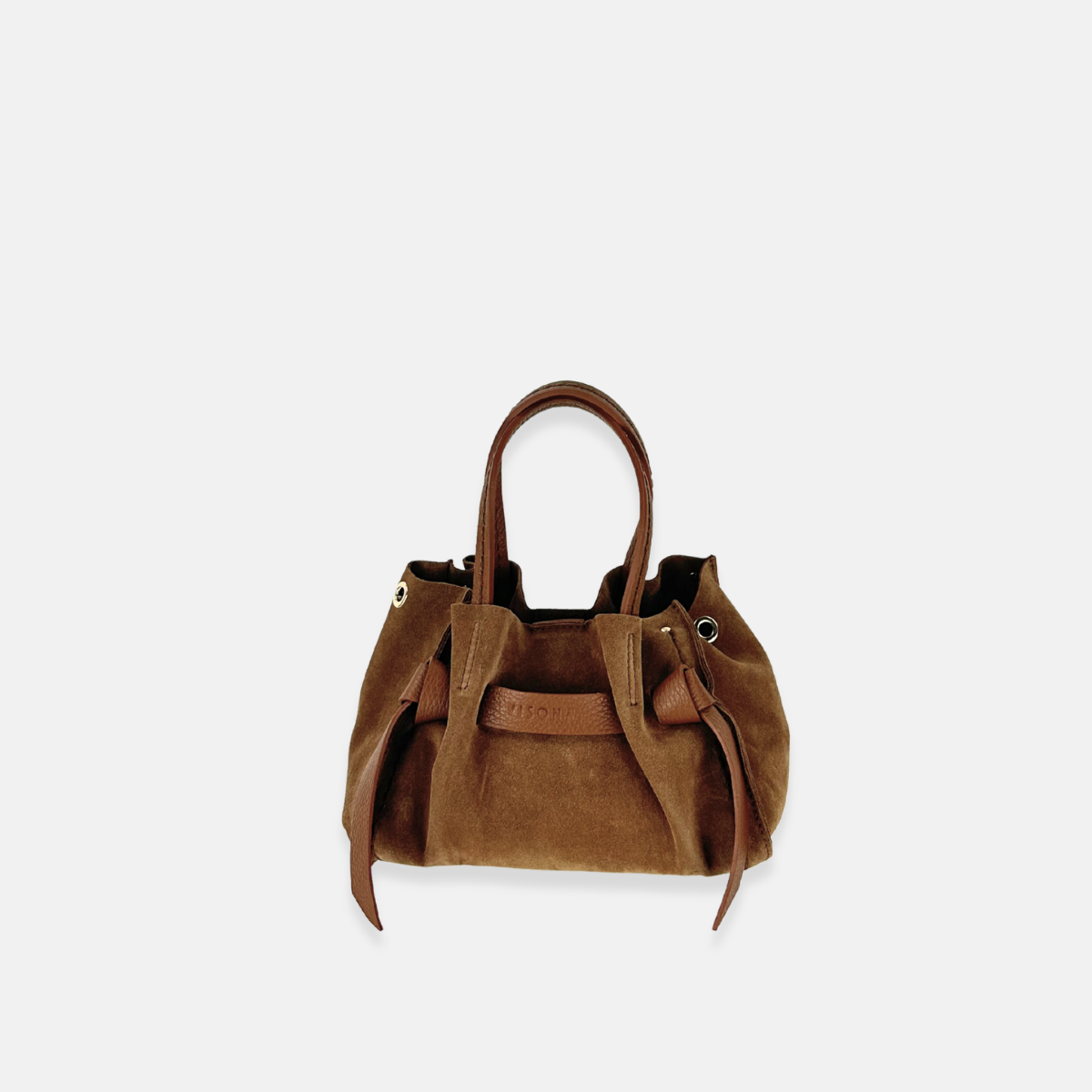 Plinio Visona VITTORIA Mini Tote Bag in Caramel Suede - Big Bag NY