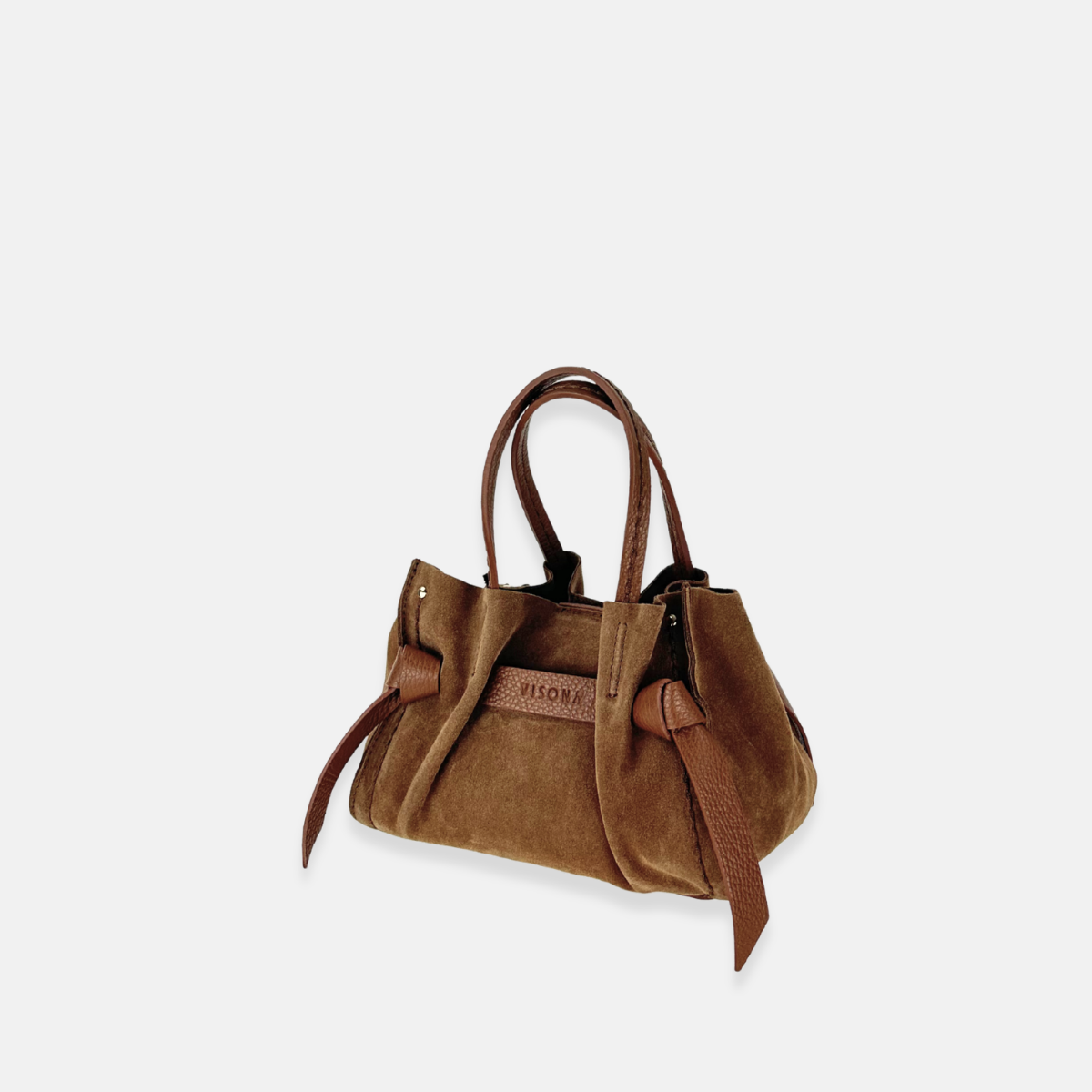 Plinio Visona VITTORIA Mini Tote Bag in Caramel Suede - Big Bag NY