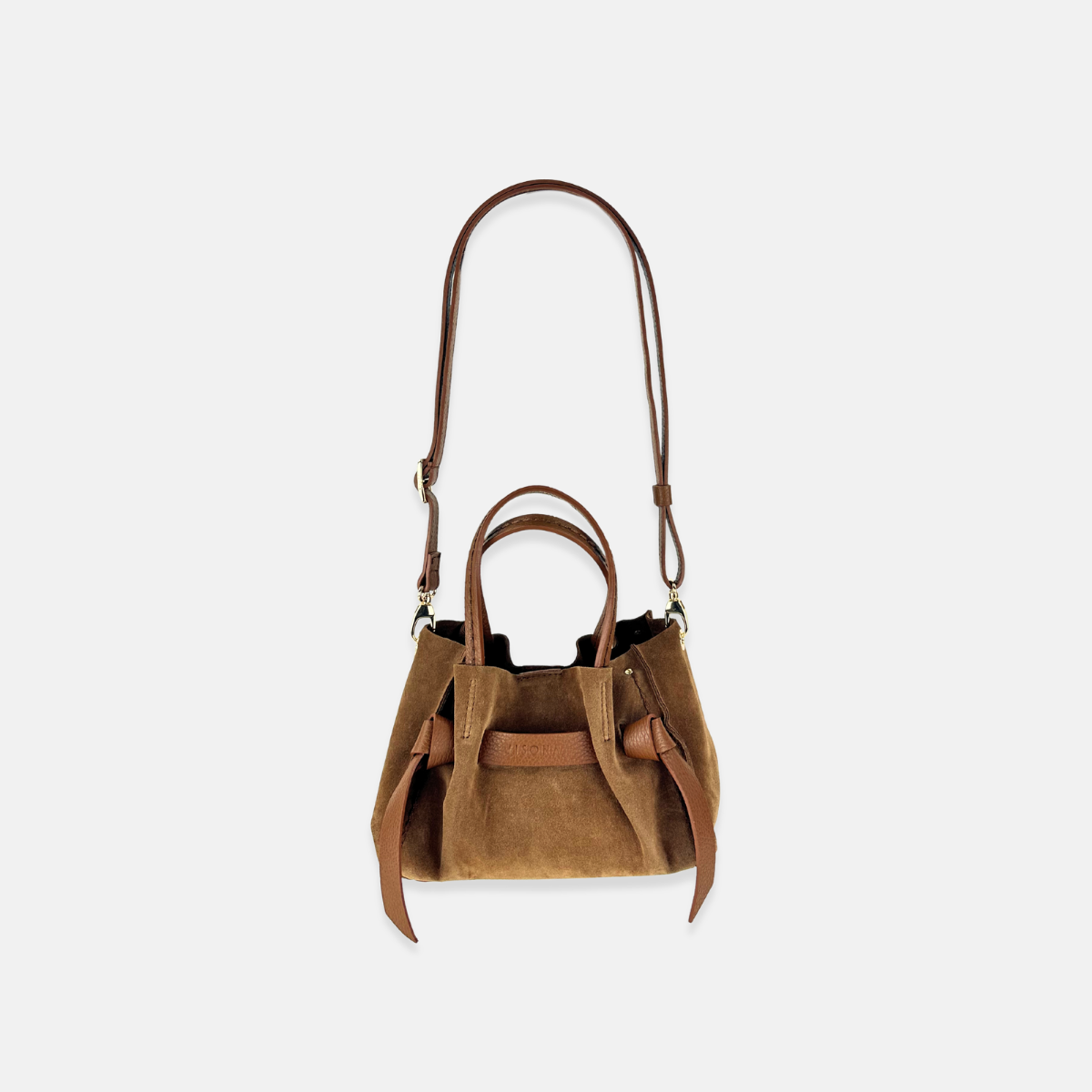 Plinio Visona VITTORIA Mini Tote Bag in Caramel Suede - Big Bag NY