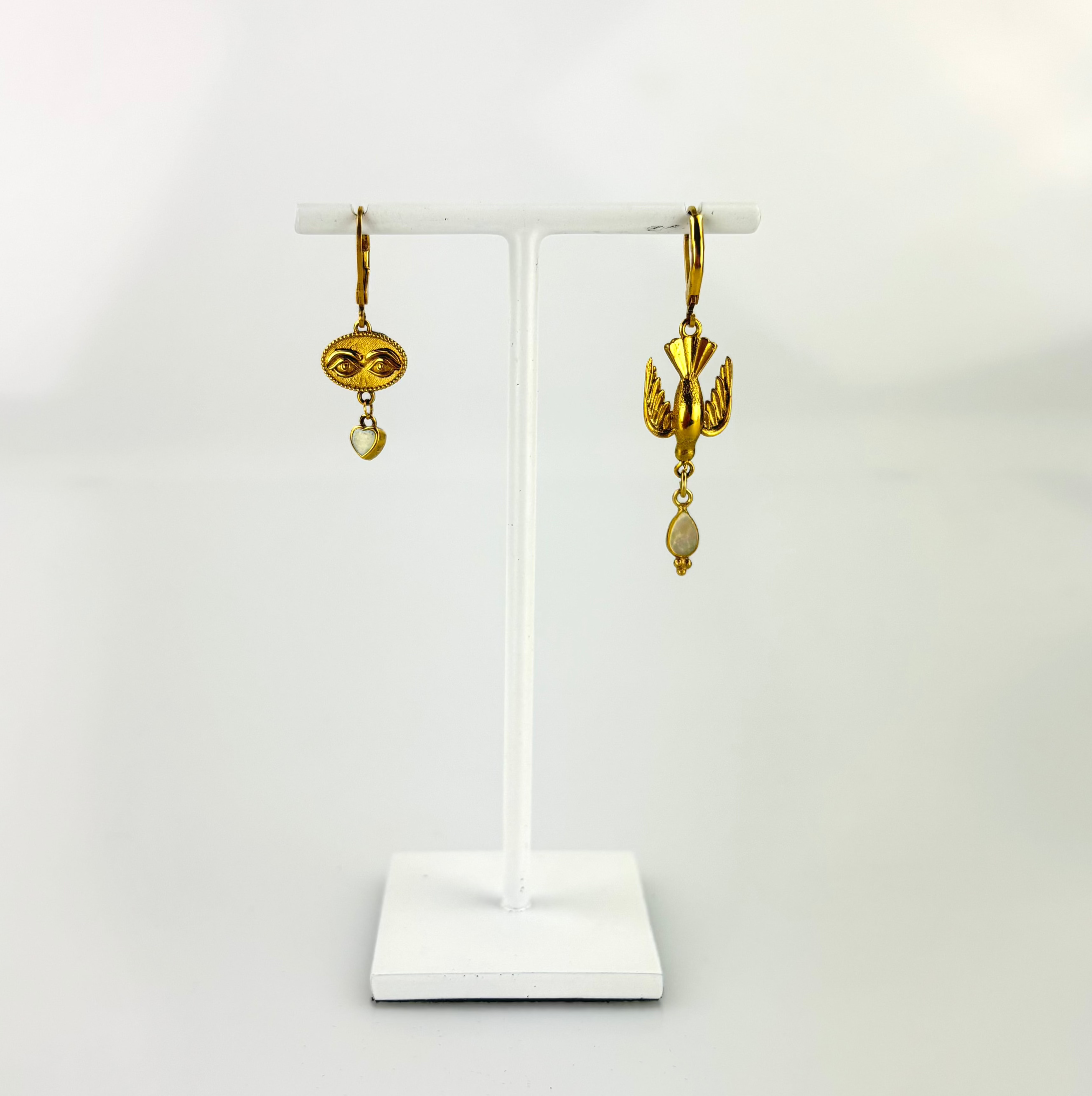 SACHA Asymmetrical Bird’s Eye Drop Earrings White - Big Bag NY