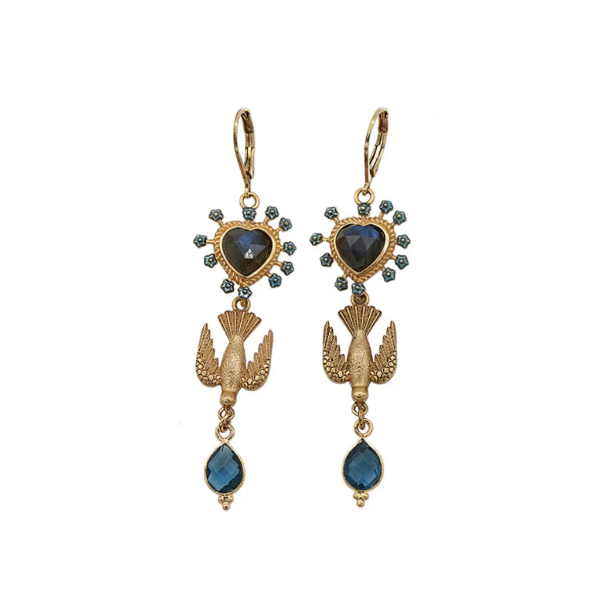SACHA Bird Heart Drop Earrings Labradorite and Blue Tourmaline - Big Bag NY