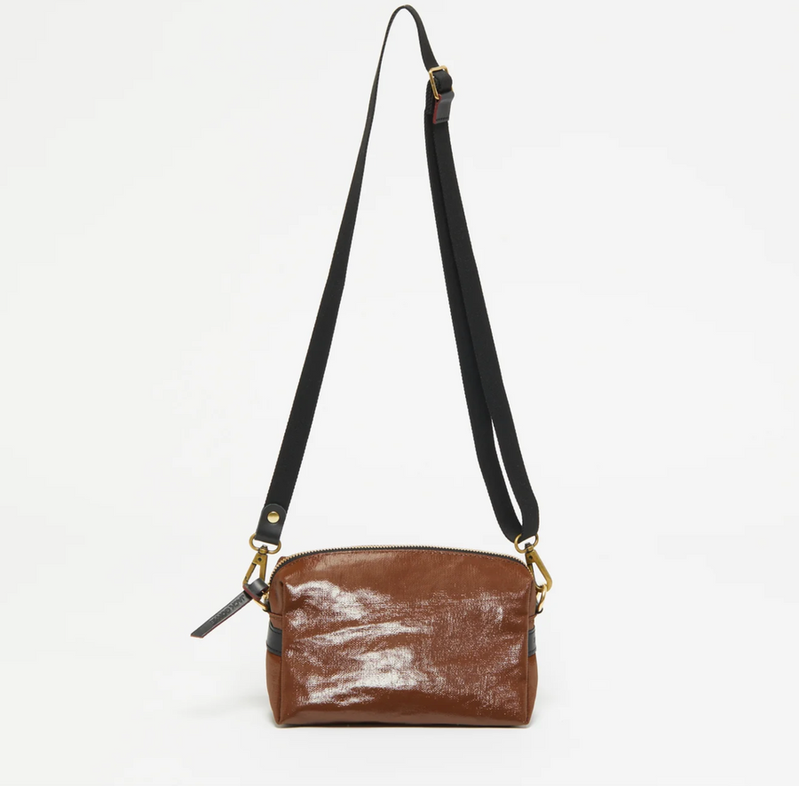 Jack Gomme Mini Shoulder Bag in Coated Linen Toffee Brown  - Big Bag NY
