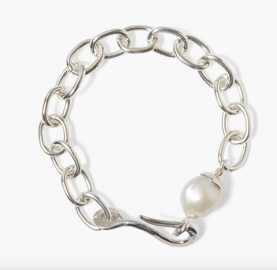 Chan Luu Freshwater Baroque Pearl Chain Bracelet Silver