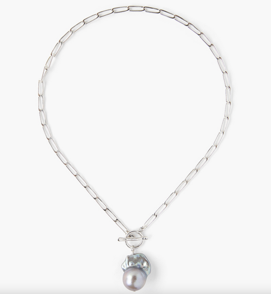 Freshwater Baroque Pearl Chain Necklace Silver