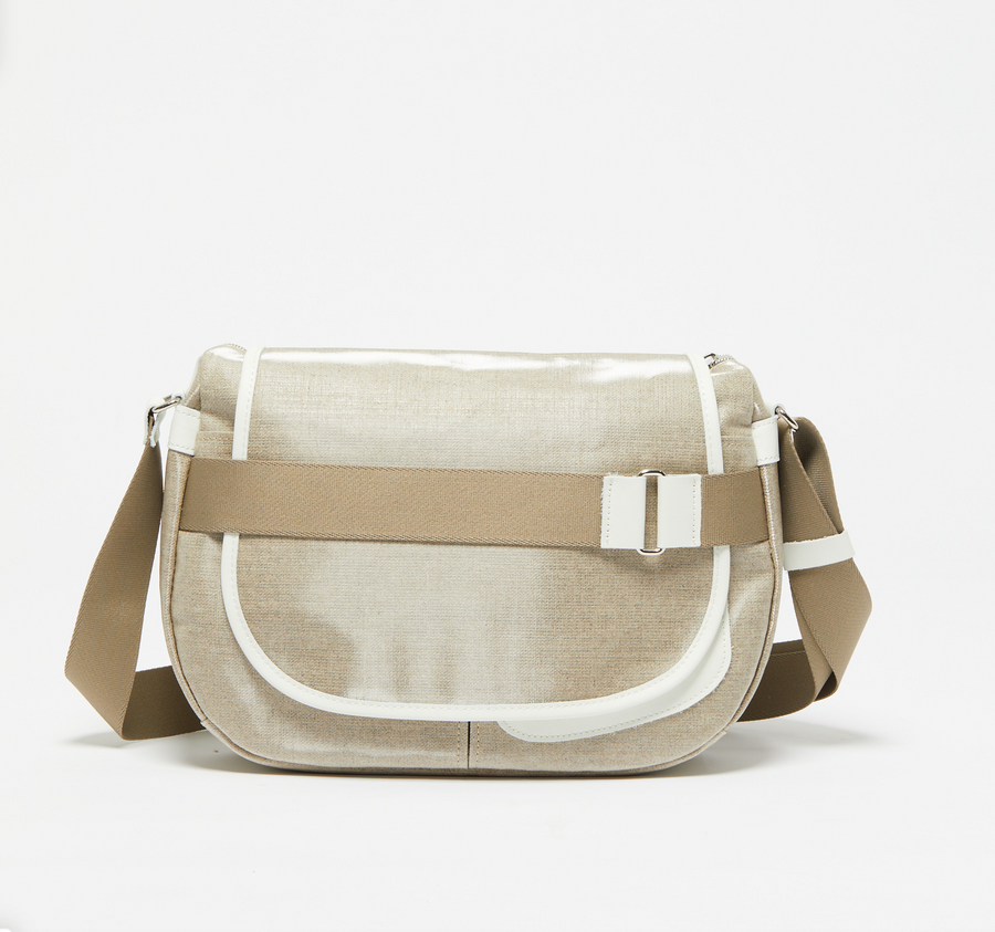  Jack Gomme GABY messenger bag in Coated Linen Naturel Craie Natural Chalk Color - Big Bag NY