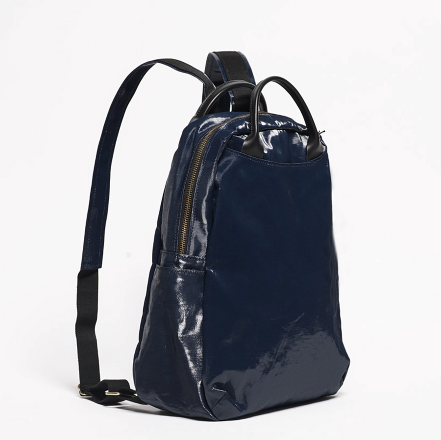 Jack Gomme Atelier Linen Lami Backpack in Coated Linen Deep Navy - Big Bag NY