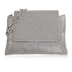 Whiting and Davis Gloria Fold Over Crystal Shoulder Bag Pewter - Big Bag NY