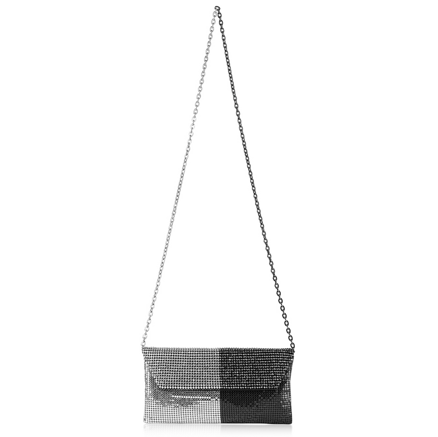 Whiting & Davis Two Tone Duet Clutch Pewter Black - Big Bag NY