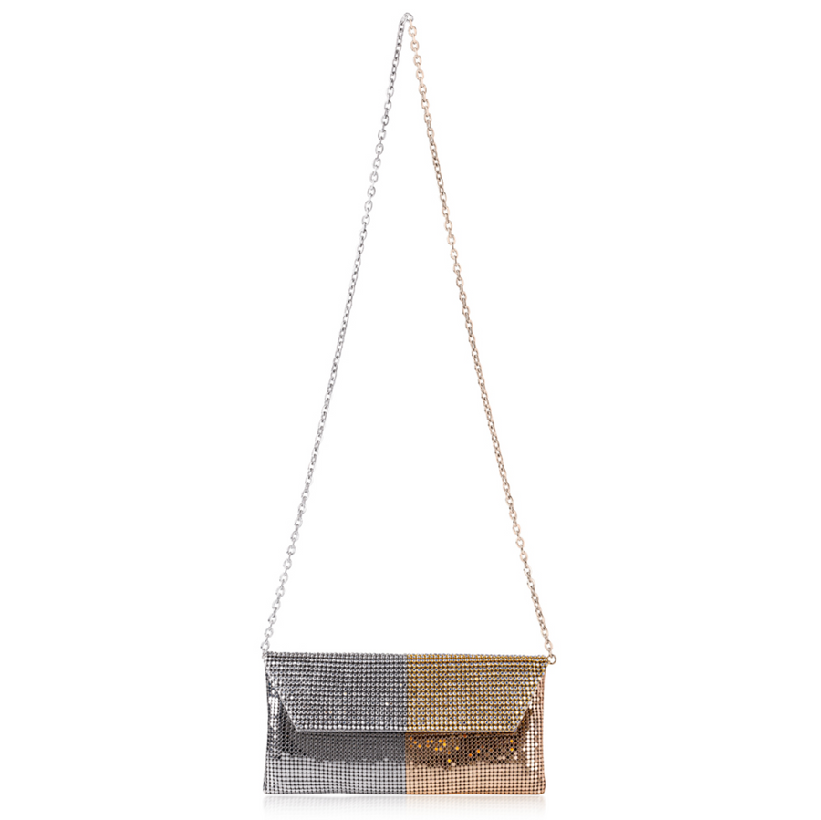 Whiting & Davis Two Tone Duet Clutch Pewter Gold - Big Bag NY