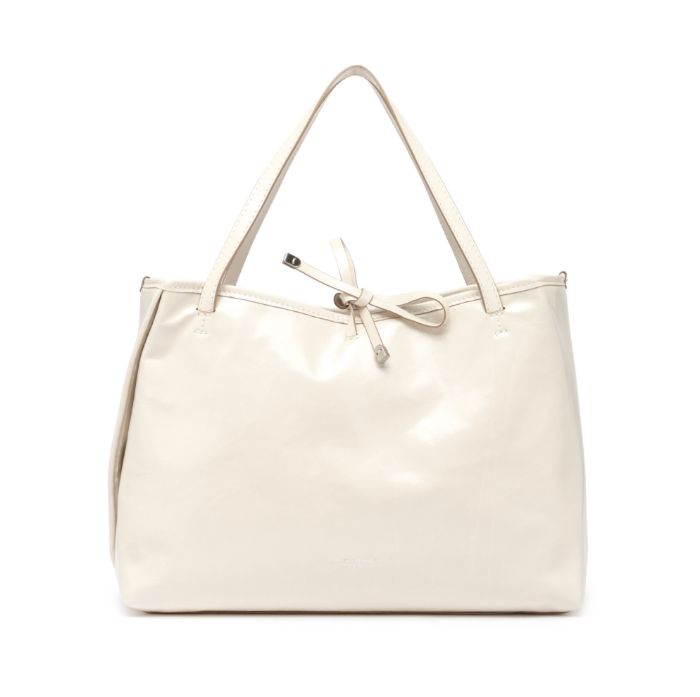 Gianni Chiarini Reversible Patent Leather and Woven Raffia Tote Talco Chalk White - Big Bag NY