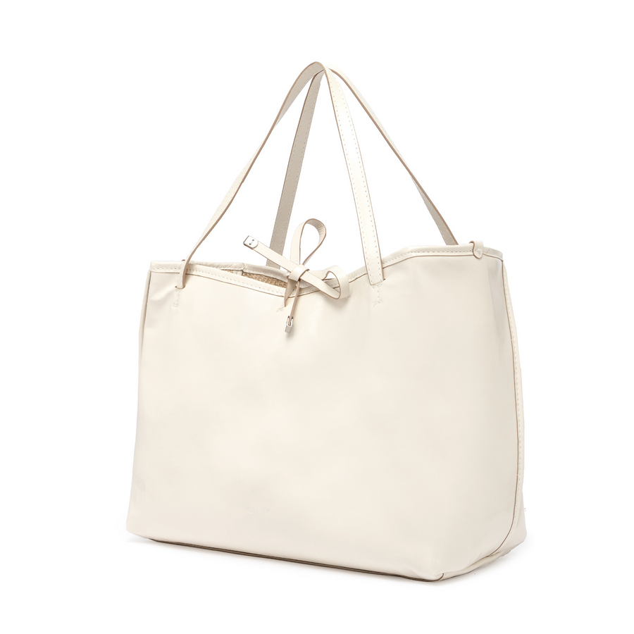 Gianni Chiarini Reversible Patent Leather and Woven Raffia Tote Talco Chalk White - Big Bag NY