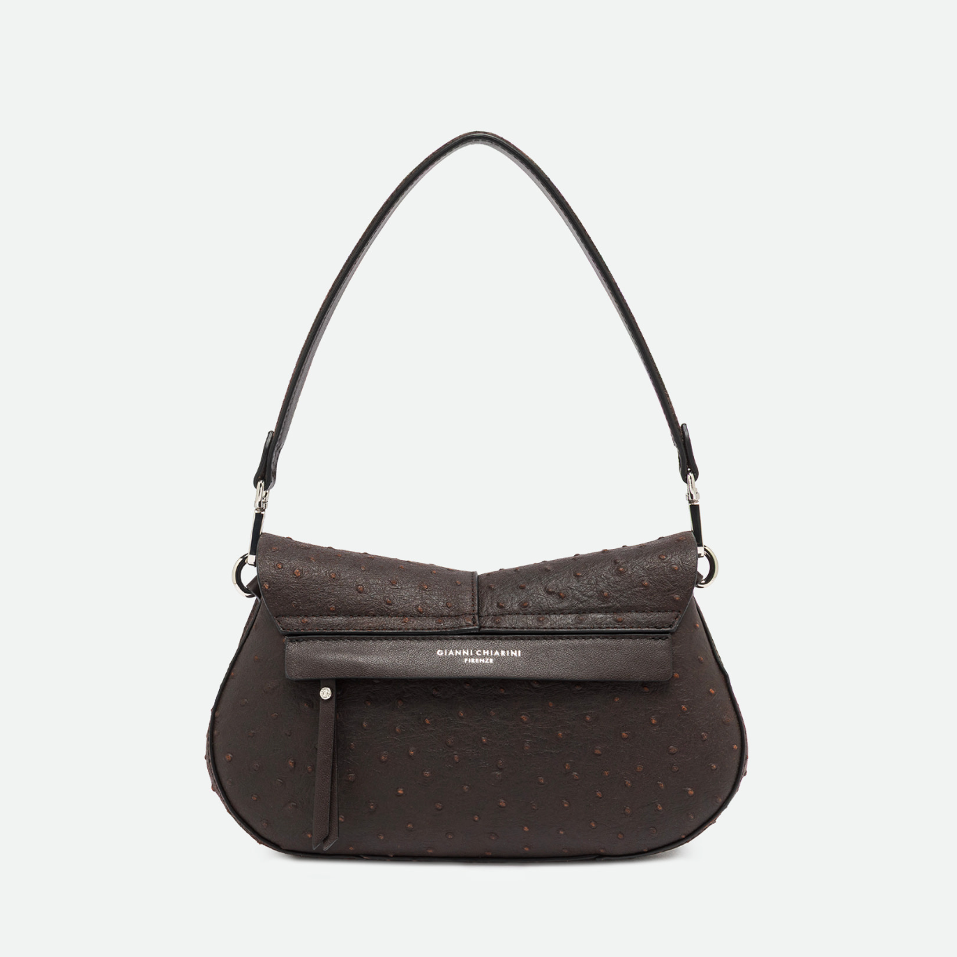Gianni Chiarini Helena Round Flap Ostrich Print Crossbody in Espresso - Big Bag NY