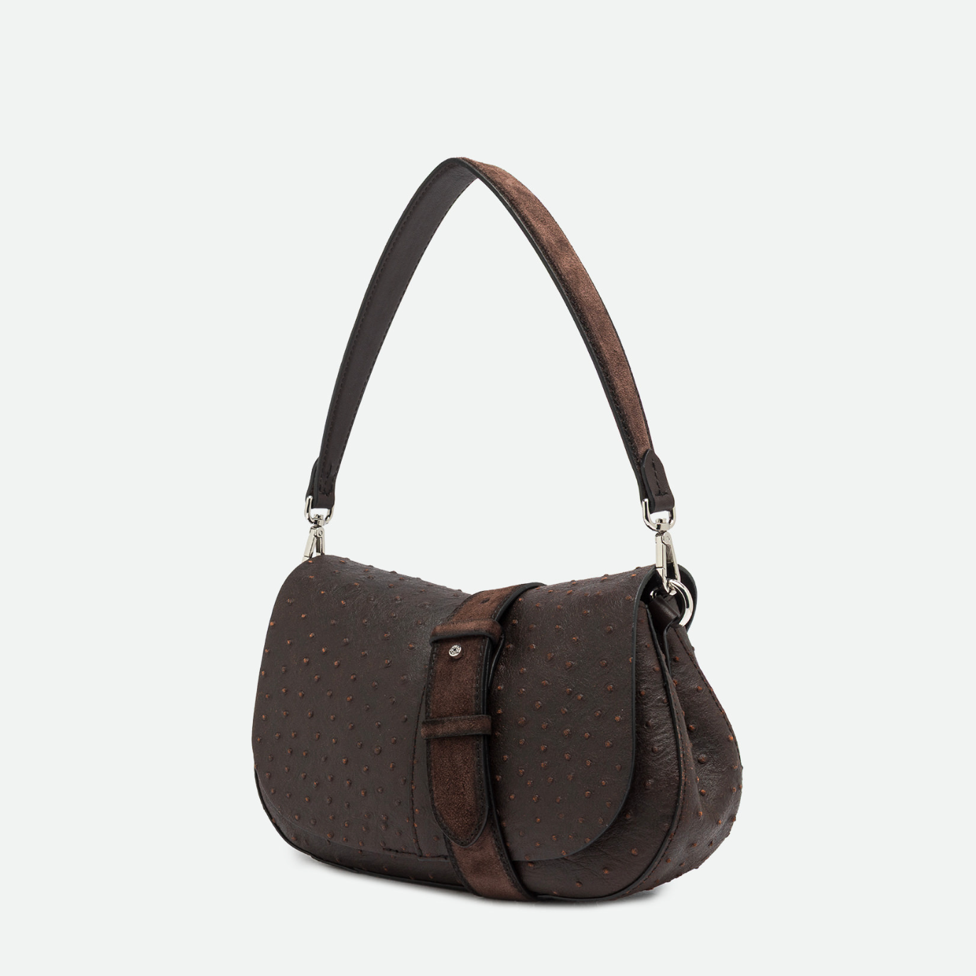 Gianni Chiarini Helena Round Flap Ostrich Print Crossbody in Espresso - Big Bag NY