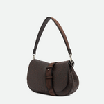 Gianni Chiarini Helena Round Flap Ostrich Print Crossbody in Espresso - Big Bag NY