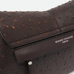 Gianni Chiarini Helena Round Flap Ostrich Print Crossbody in Espresso - Big Bag NY