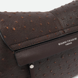 Gianni Chiarini Helena Round Flap Ostrich Print Crossbody in Espresso - Big Bag NY