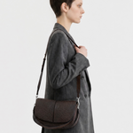 Gianni Chiarini Helena Round Flap Ostrich Print Crossbody in Espresso - Big Bag NY