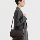 Gianni Chiarini Helena Round Flap Ostrich Print Crossbody in Espresso - Big Bag NY