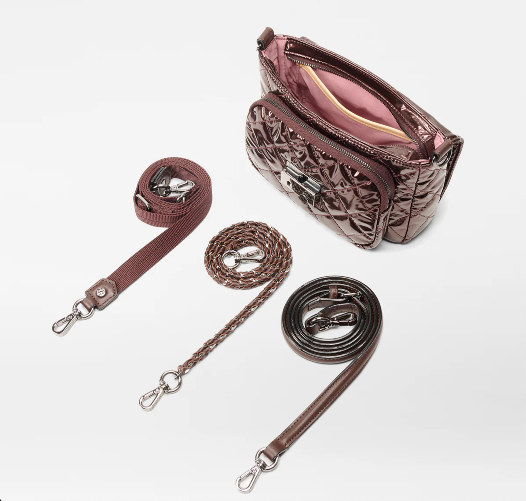 MZ Wallace Small Crosby Lock Crossbody Bordeaux Lacquer - Big Bag NY