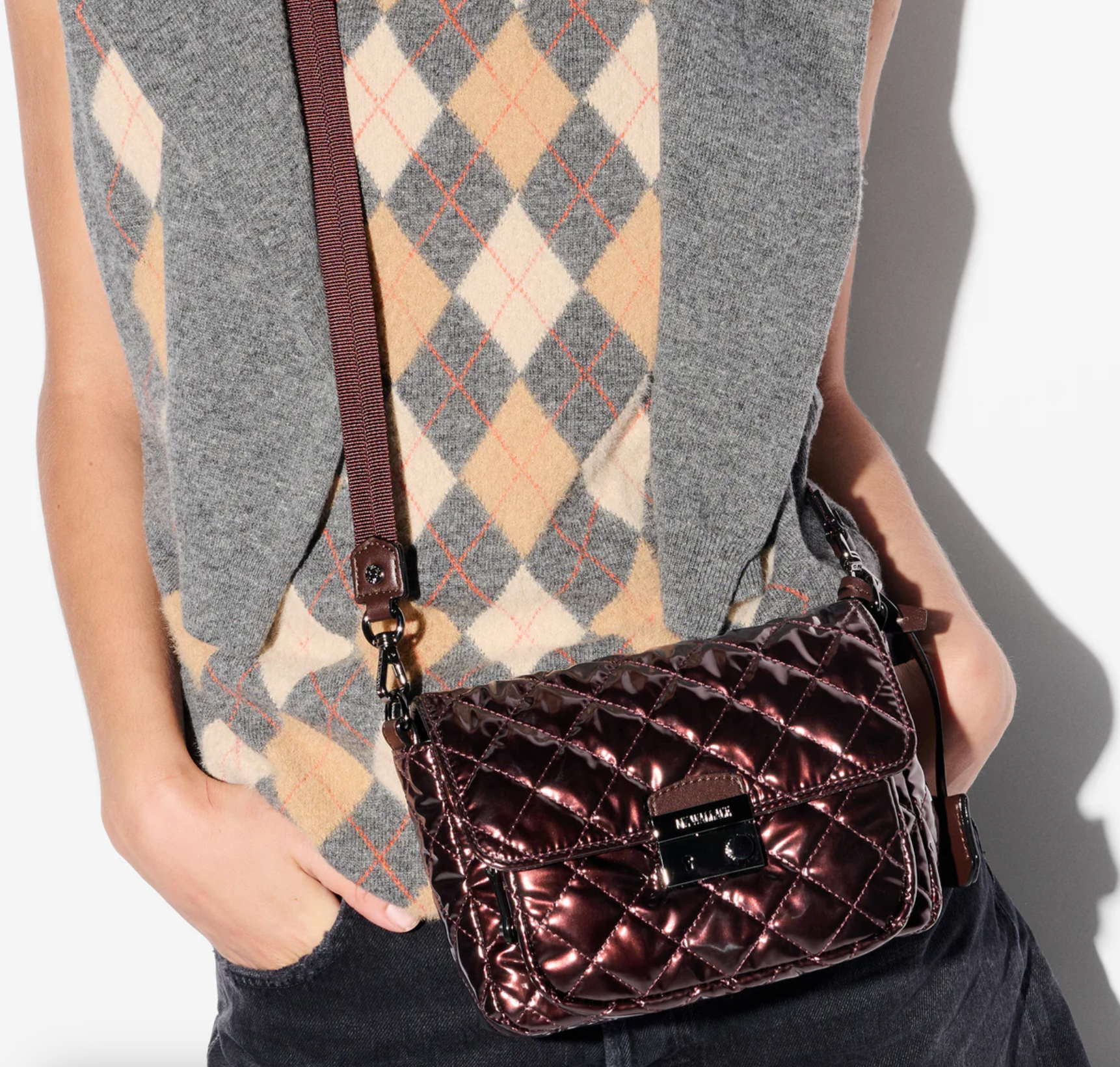 MZ Wallace Small Crosby Lock Crossbody Bordeaux Lacquer - Big Bag NY