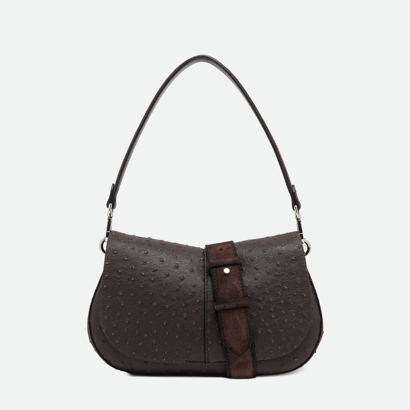 Gianni Chiarini Helena Round Flap Ostrich Print Crossbody in Espresso - Big Bag NY